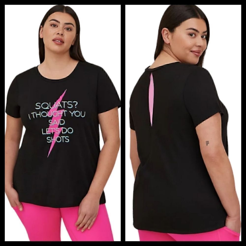 5X 28W Torrid Black Performance Active Tee Open Back Workout Fitness Shots Wicki